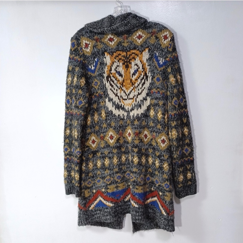 Free People | Rare Mascot Gray And Multicolor Knit Cardigan